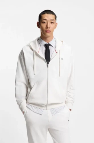 Hoodie aus Baumwollfrottee mit Reißverschluss und Logo-Print