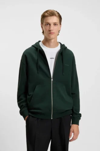 Hoodie aus Baumwollfrottee mit Reißverschluss und Logo-Print