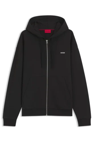 Hoodie aus Baumwollfrottee mit Reißverschluss und Logo-Print