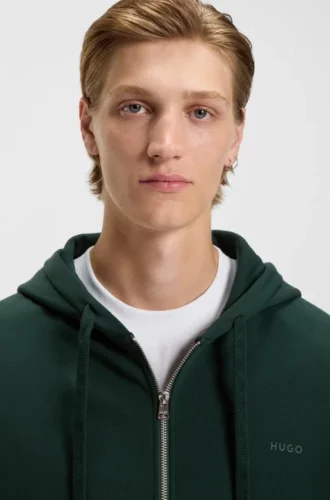 Hoodie aus Baumwollfrottee mit Reißverschluss und Logo-Print
