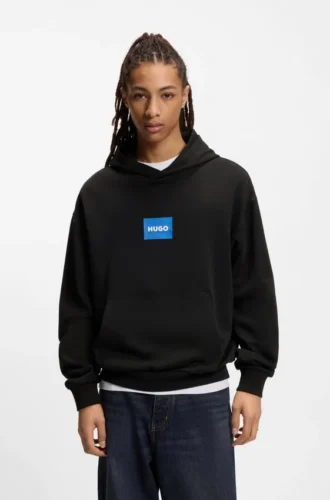 Hoodie mit blauem Logo aus Baumwollfrottee