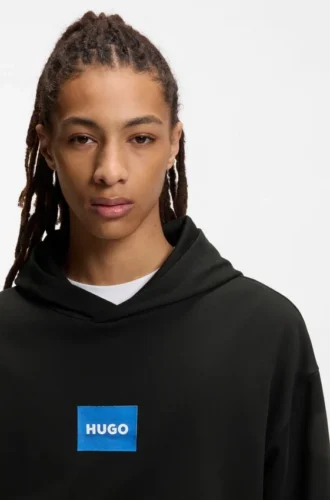 Hoodie mit blauem Logo aus Baumwollfrottee