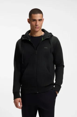 Hoodie mit Reißverschluss aus Stretch-Baumwolle mit Logo-Print