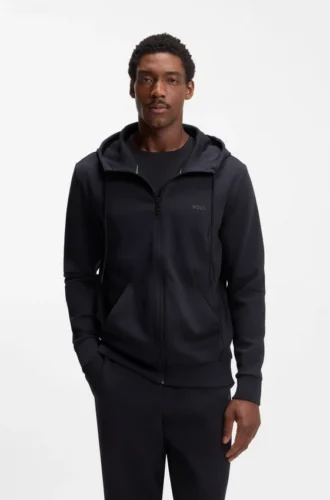 Hoodie mit Reißverschluss aus Stretch-Baumwolle mit Logo-Print