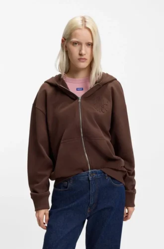 Hoodie mit Reißverschluss und geprägtem Logo aus Baumwollfrottee
