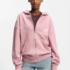 Hoodie mit Reißverschluss und geprägtem Logo aus Baumwollfrottee