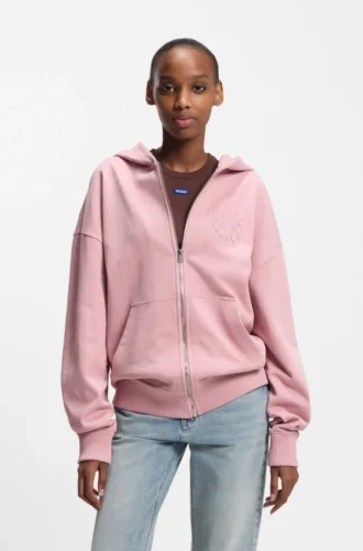 Hoodie mit Reißverschluss und geprägtem Logo aus Baumwollfrottee