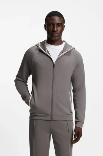 Hoodie mit Reißverschluss und Kontrastpaspel aus Baumwollmischung