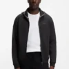Hoodie mit Reißverschluss und Kontrastpaspel aus Baumwollmischung