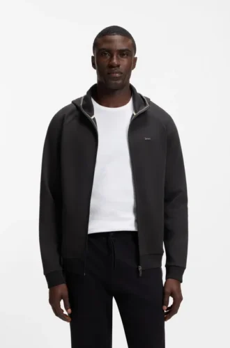 Hoodie mit Reißverschluss und Kontrastpaspel aus Baumwollmischung