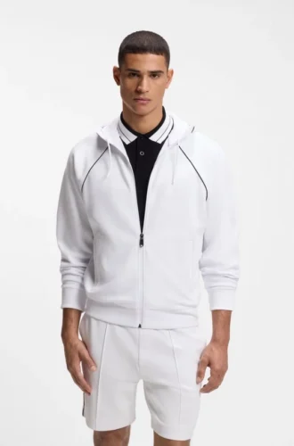 Hoodie mit Reißverschluss und Paspeldetails aus einer Baumwollmischung