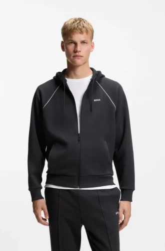Hoodie mit Reißverschluss und Paspeldetails aus einer Baumwollmischung
