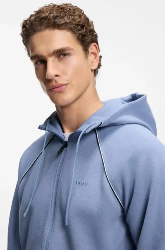 Hoodie mit Reißverschluss und Paspeldetails aus einer Baumwollmischung