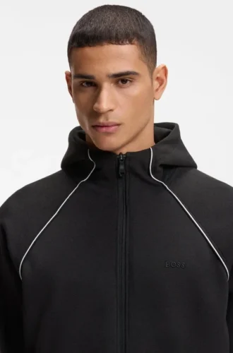 Hoodie mit Reißverschluss und Paspeldetails aus einer Baumwollmischung