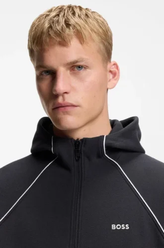 Hoodie mit Reißverschluss und Paspeldetails aus einer Baumwollmischung