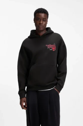 Hoodie mit Rosenmotiv aus Baumwollfrottee