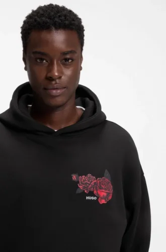 Hoodie mit Rosenmotiv aus Baumwollfrottee