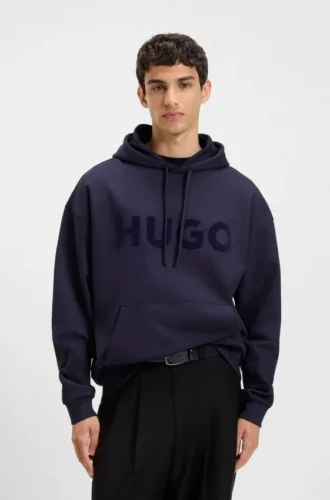 Hoodie mit ton-in-ton-Logo aus Baumwollfrottee