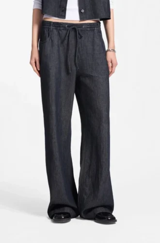 Hose in Regular-Fit aus leichtem Denim mit Kordelzug in der Taille