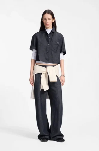 Hose in Regular-Fit aus leichtem Denim mit Kordelzug in der Taille