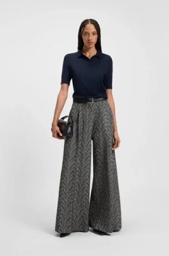 Hose in Regular-Fit aus Tweed mit Fischgrätenmuster