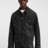 HUGO x RB Jacke aus schwarzem Denim mit Lasermuster HUGO x RB Jacke aus schwarzem Denim mit Lasermuster