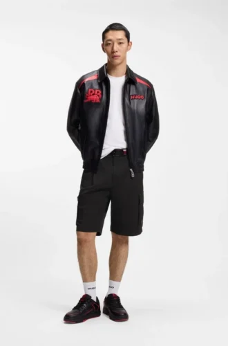 HUGO x RB Shorts aus Stretch-Baumwolle mit Stiermotiv