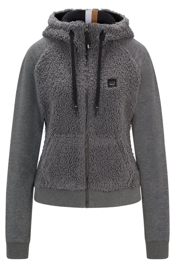 Hybrid-Hoodie im Reiter-Stil mit Teddy-Körper und Kapuze Hybrid-Hoodie im Reiter-Stil mit Teddy-Körper und Kapuze