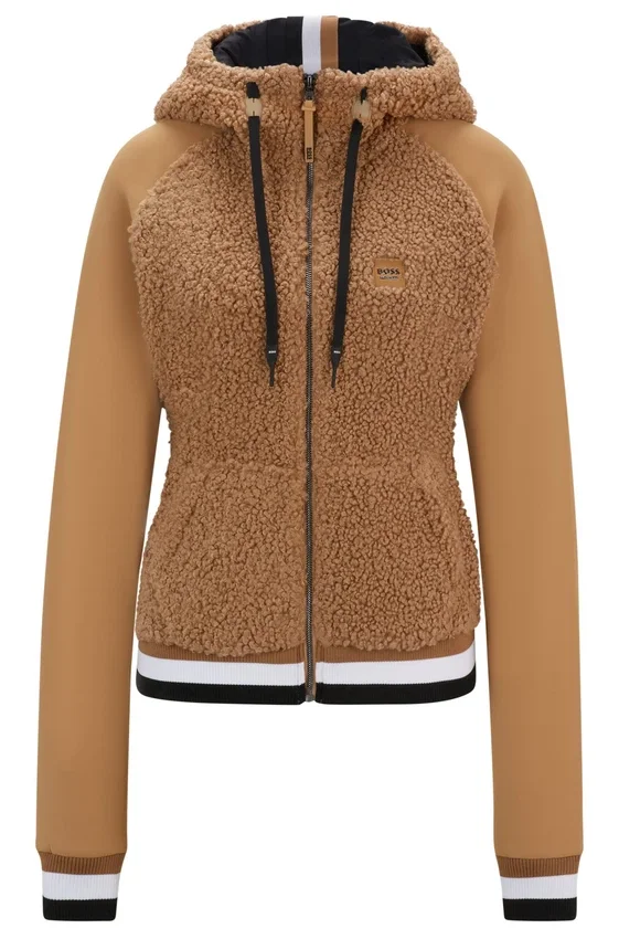 Hybrid-Hoodie im Reiter-Stil mit Teddy-Körper und Kapuze Hybrid-Hoodie im Reiter-Stil mit Teddy-Körper und Kapuze