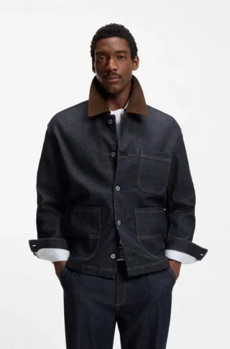 Indigo-Jeansjacke mit Kontrastkragen