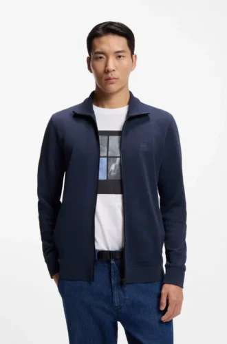 Jacke aus Baumwollfrottee mit Logo-Patch