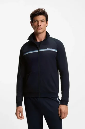 Jacke aus Baumwollfrottee mit Logo und Streifen