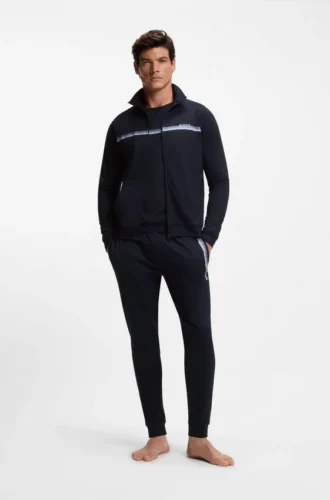 Jacke aus Baumwollfrottee mit Logo und Streifen