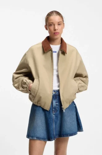 Jacke aus Stretch-Baumwolle mit kontrastierendem Cordkragen