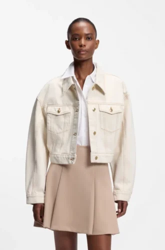 Jacke in lockerer Passform aus gewaschenem Ecru-Denim
