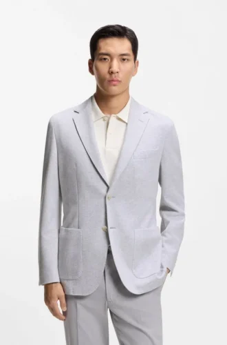 Jacke in Regular-Fit mit Fischgrätenmuster aus einer Baumwollmischung