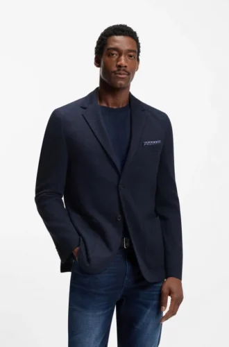 Jacke in Regular-Fit mit Fischgrätenmuster aus einer Baumwollmischung