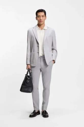 Jacke in Regular-Fit mit Fischgrätenmuster aus einer Baumwollmischung