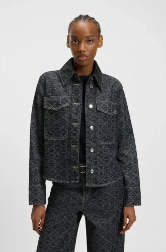 Jacke mit geometrischem Print aus festem Denim