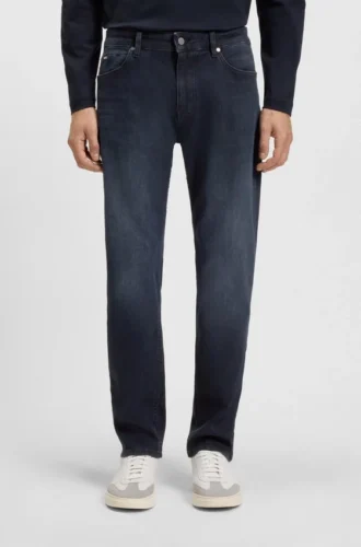 Jeans in Maine-Blau mit Regular-Fit aus gestricktem Denim
