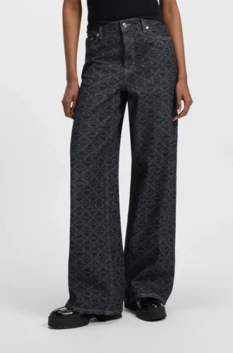 Jeans mit extrabreitem Bein aus Denim mit geometrischem Print
