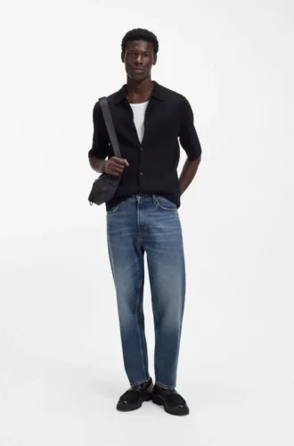 Jeans mit lockerer, konisch zulaufender Passform aus blauem Denim aus ägyptischer Baumwolle