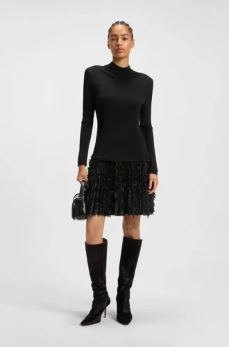 Jerseykleid mit gefiederten Plisseefalten