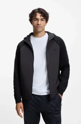 Kapuzenpullover mit Reißverschluss und ton-in-ton strukturiertem Jacquard