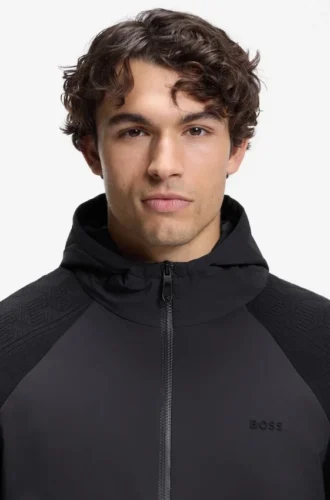 Kapuzenpullover mit Reißverschluss und ton-in-ton strukturiertem Jacquard