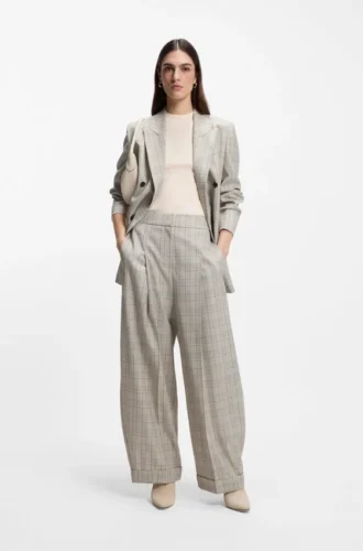 Karierte Hose in Oversize-Passform aus Stretchwolle
