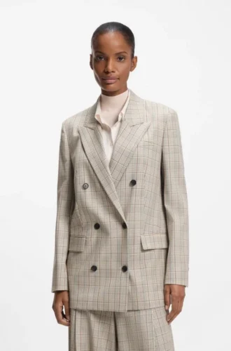 Karierter Blazer in Regular-Fit aus Stretch-Wolle