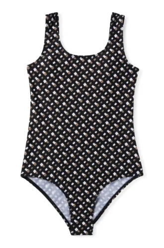 Kinder-Badeanzug mit Monogramm-Muster und tiefem Rückenausschnitt