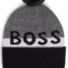Kinder-Beanie mit Bommel und Jacquard-Logo Kinder-Beanie mit Bommel und Jacquard-Logo