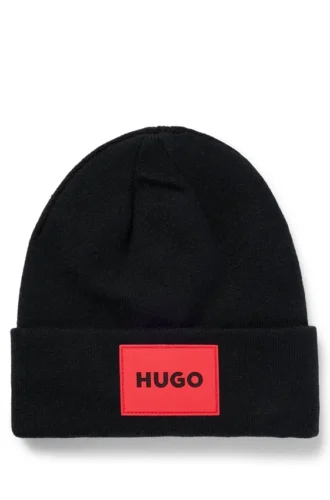 Kinder-Beanie mit rotem Logo-Etikett aus Gummi